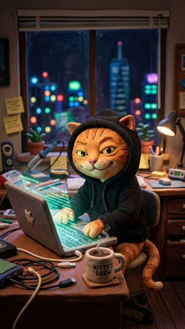 Кот-хакер в стиле «Пластилин»