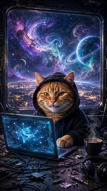 Кот-хакер в стиле «Космос»